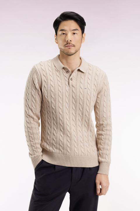 Pull col maillot en coton torsadé beige - Image 1