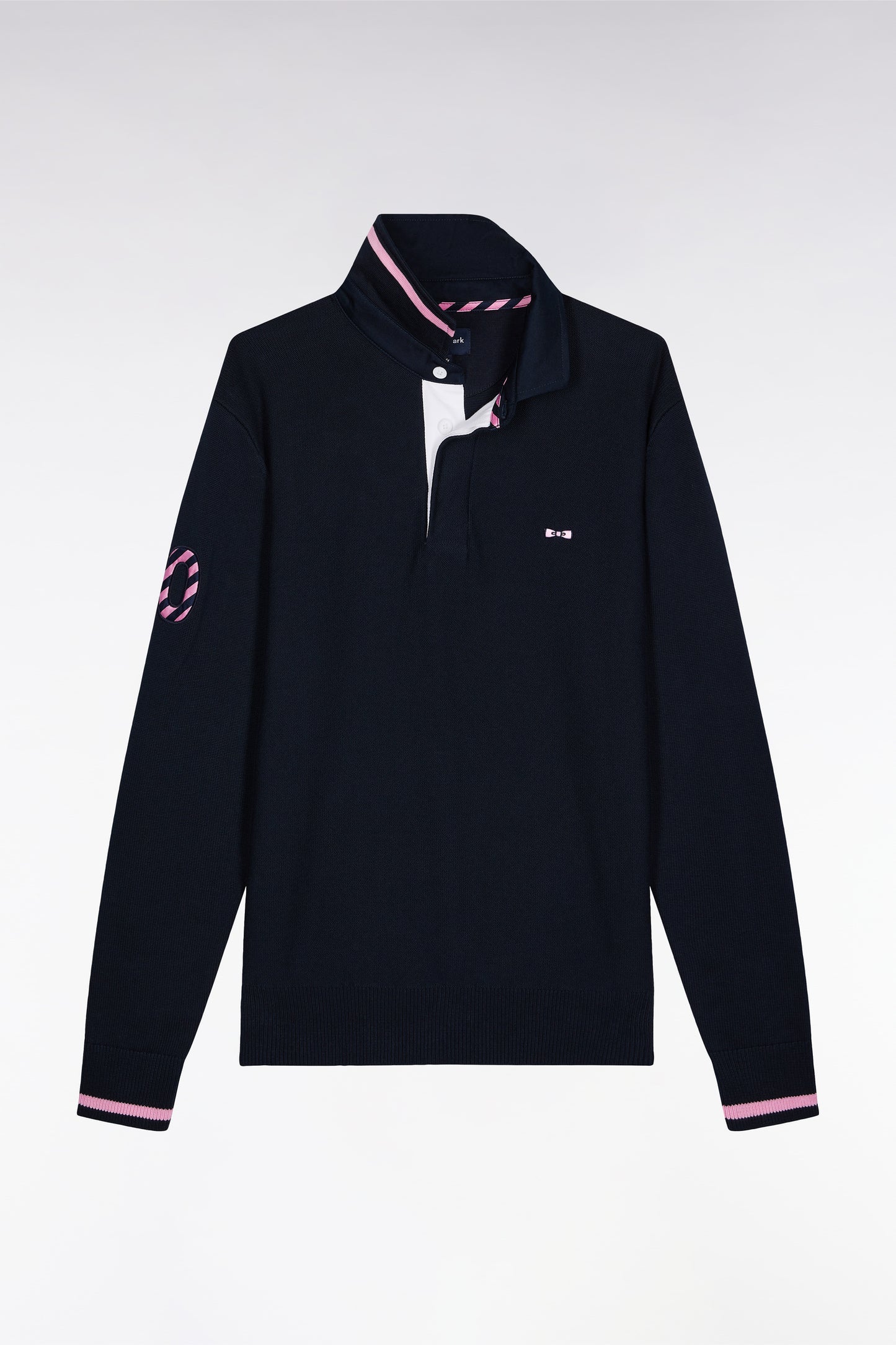 Pull col maillot en coton marine broderie 10
