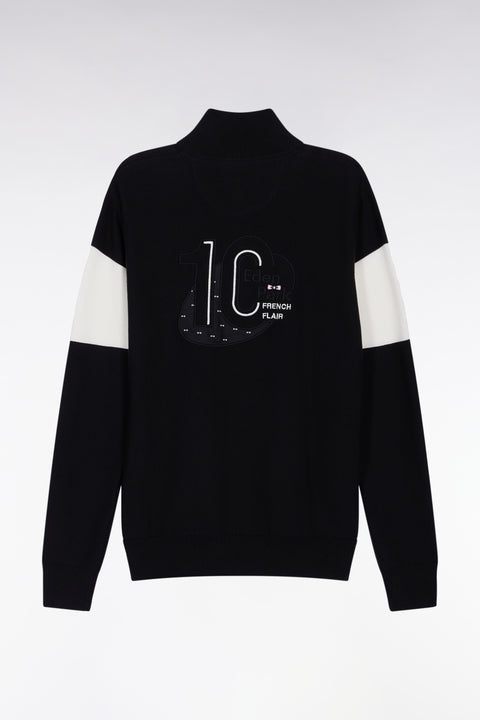 Pull col camionneur en coton noir broderie dos - Image 2