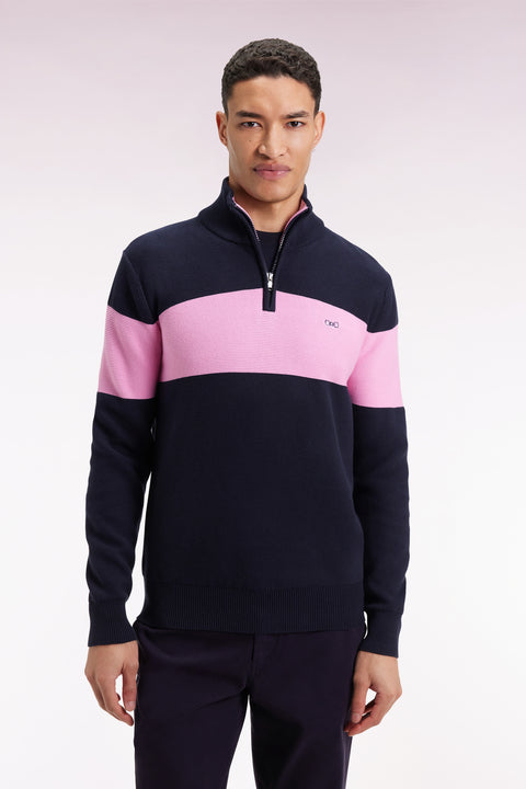 Pull col camionneur en coton marine broderie dos - Image 3