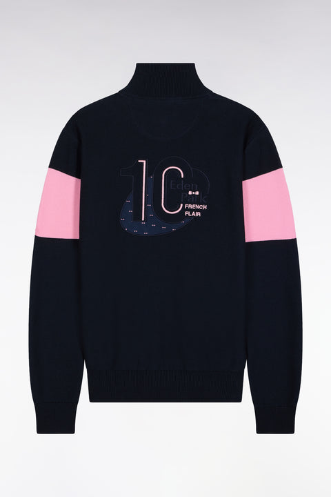 Pull col camionneur en coton marine broderie dos - Image 2