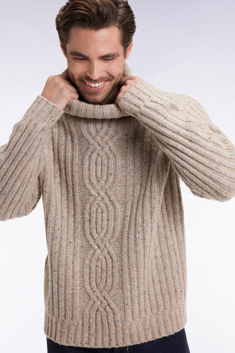 Pull col roulé avec laine vierge beige - Image 1