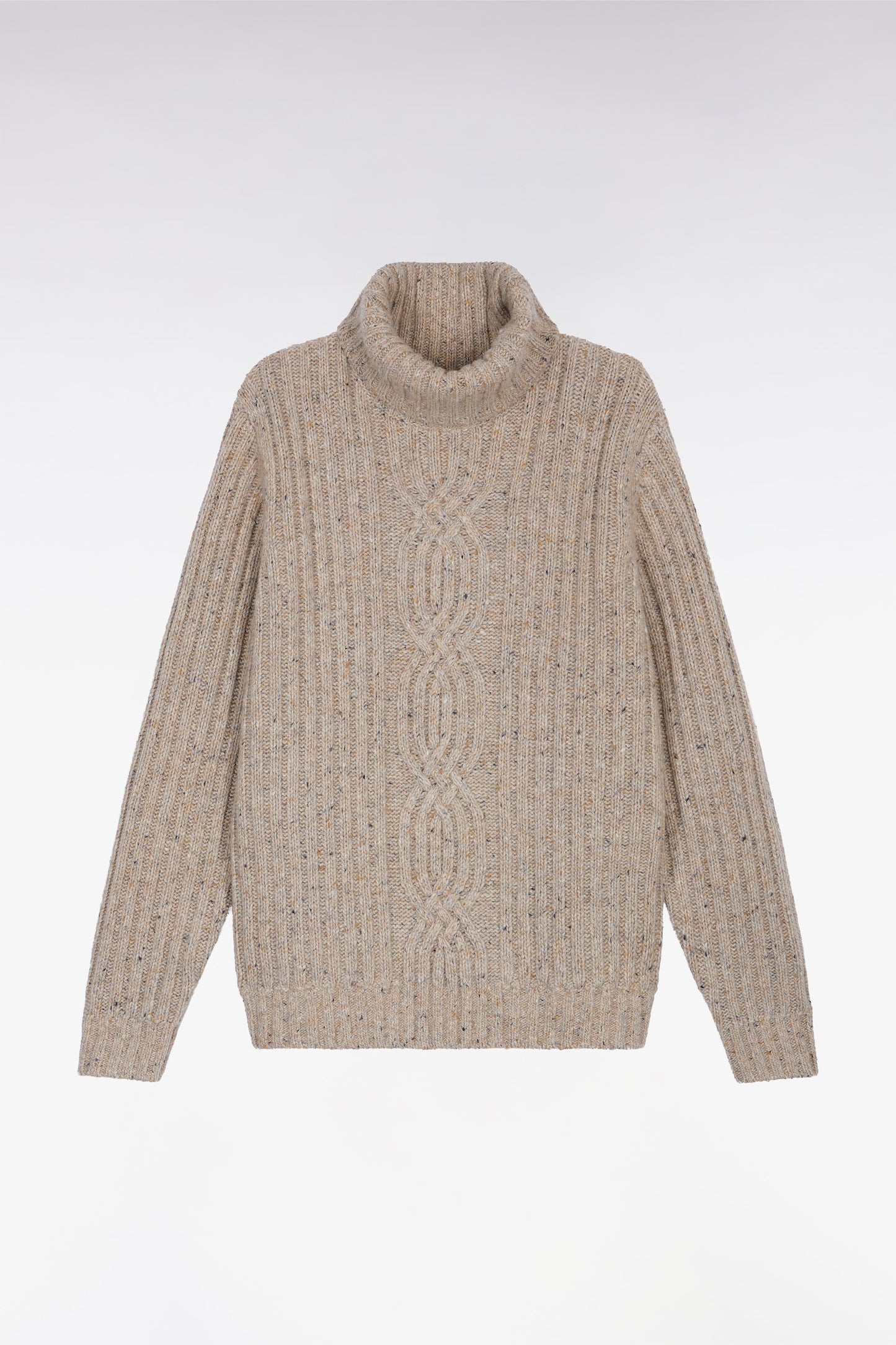 Pull col roulé en laine vierge mélangée beige