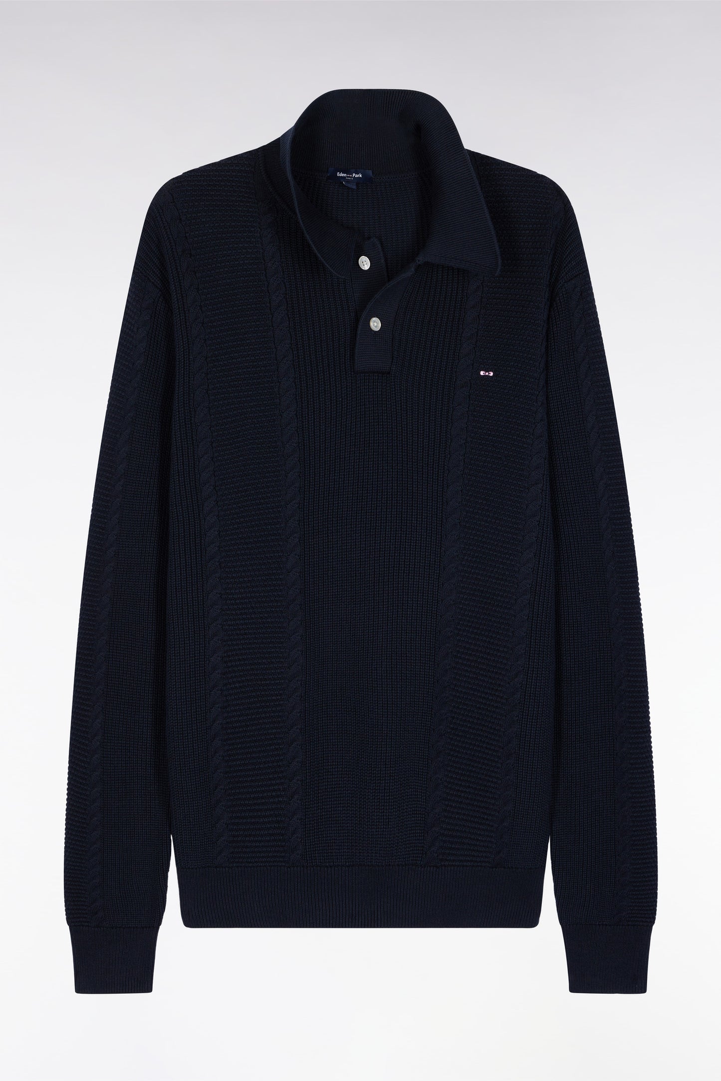 Pull à col polo bleu en coton marine