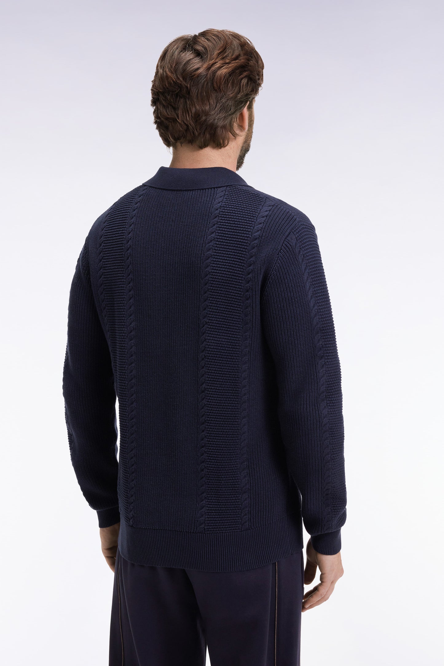 Pull à col polo bleu en coton marine