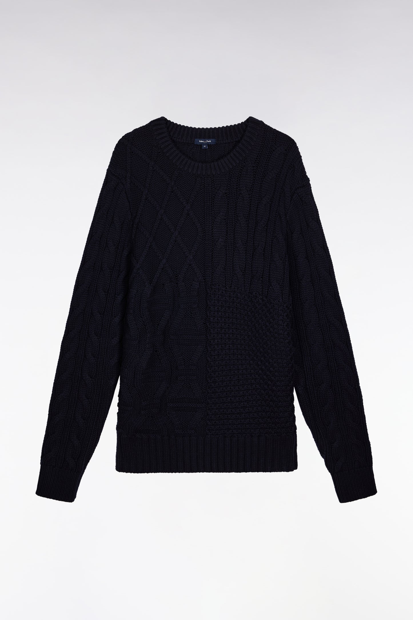 Pull col rond en laine et coton torsadé marine