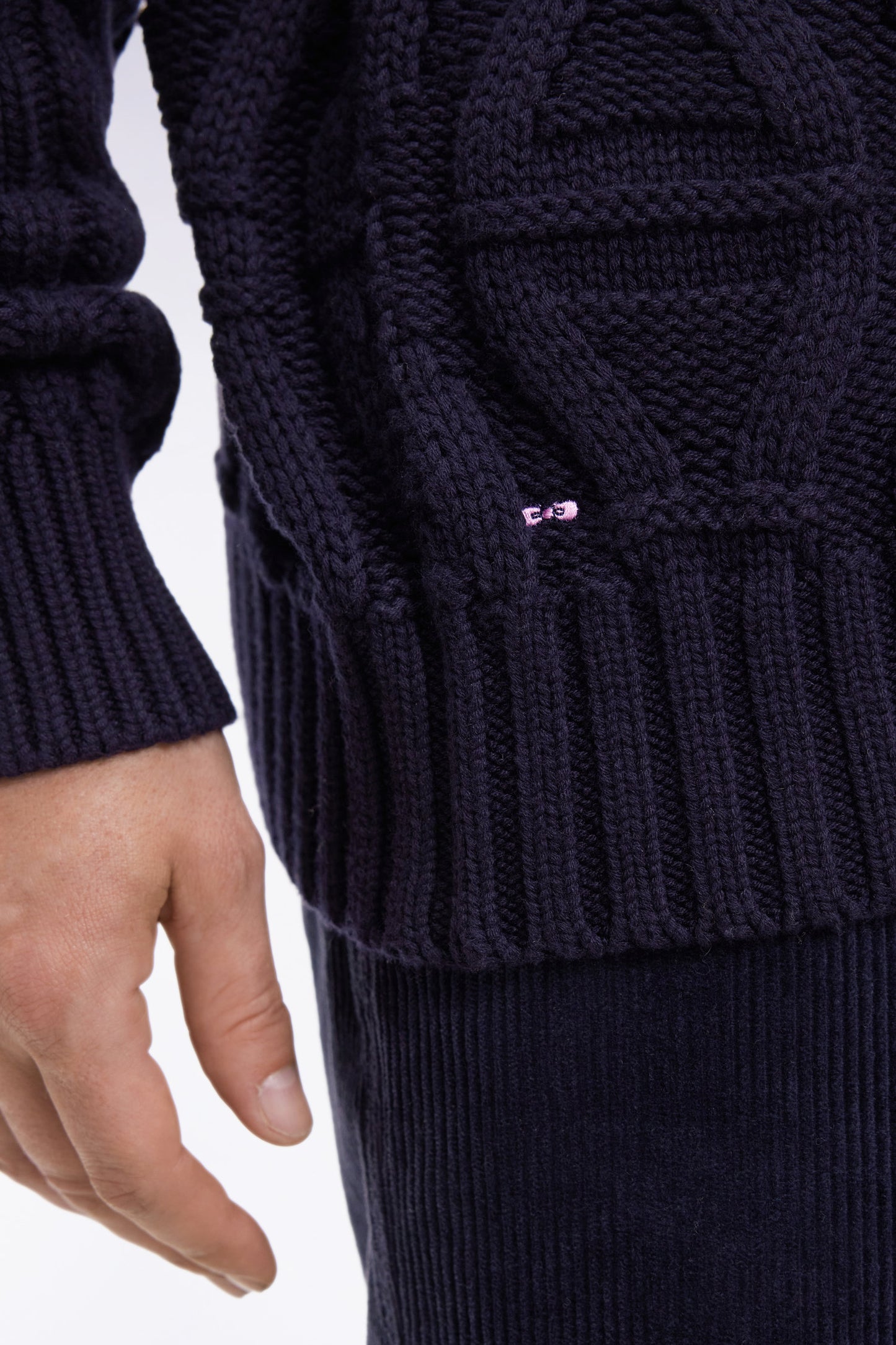 Pull col rond en laine et coton torsadé marine