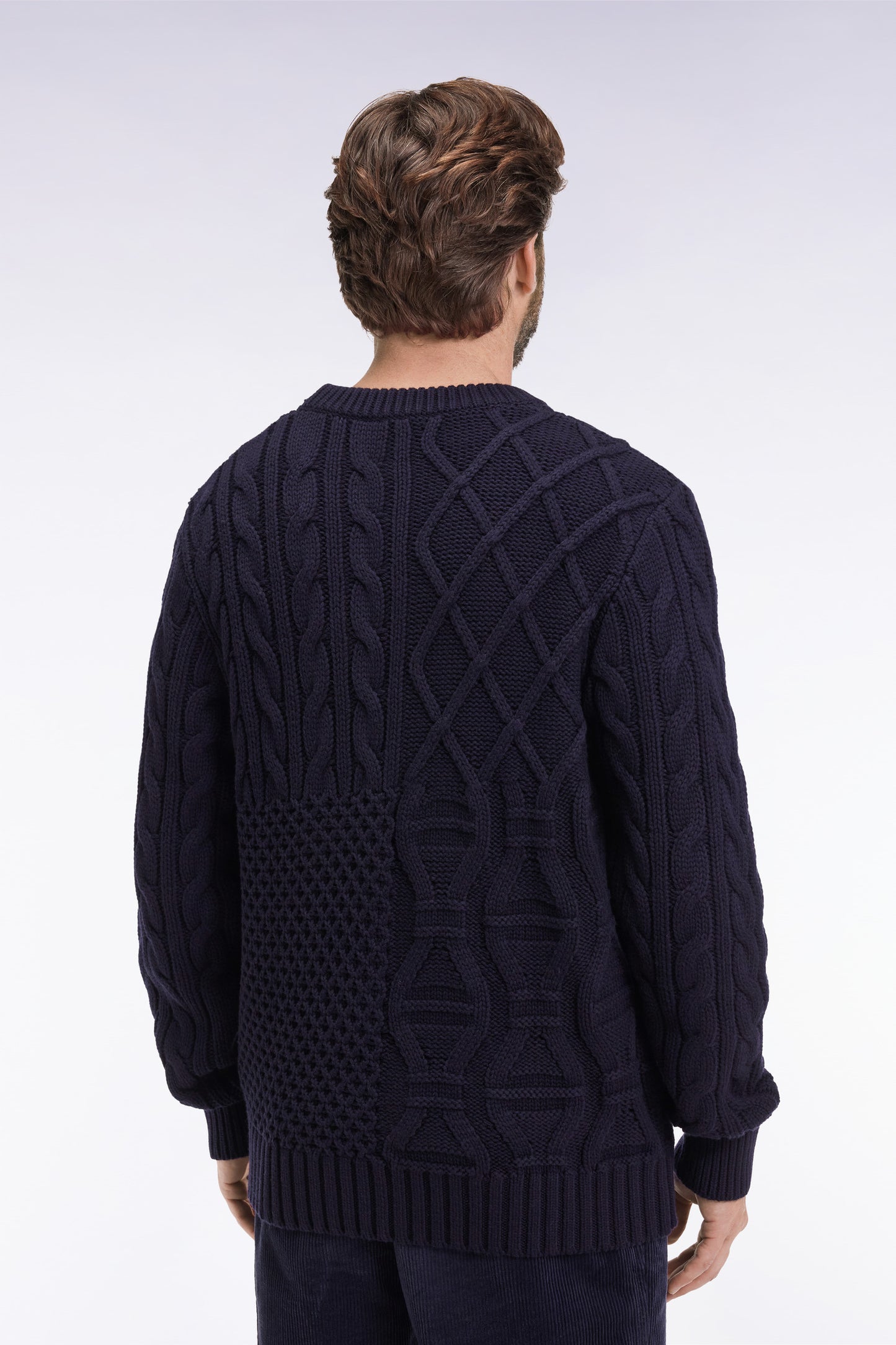 Pull col rond en laine et coton torsadé marine