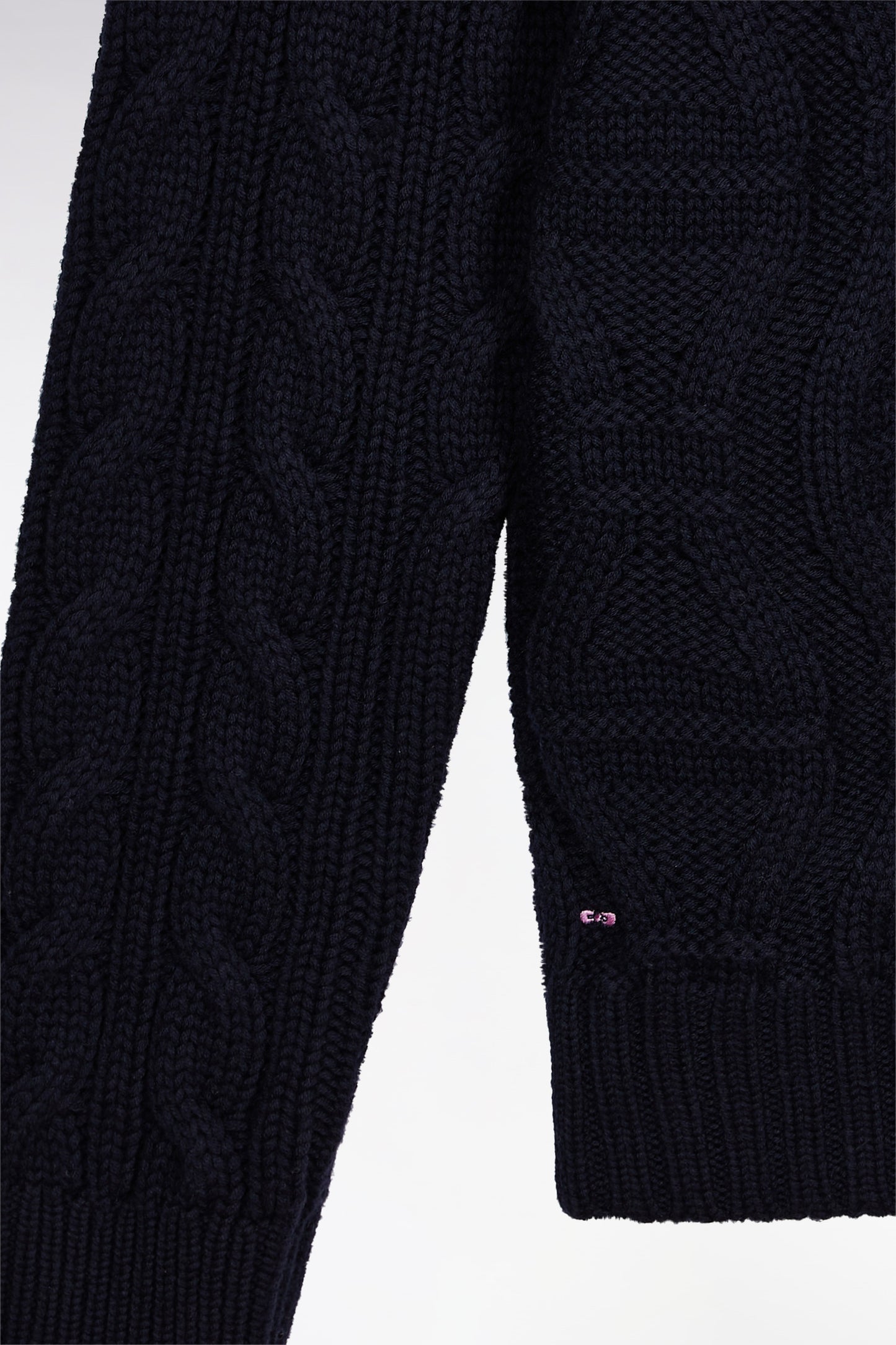 Pull col rond en laine et coton torsadé marine