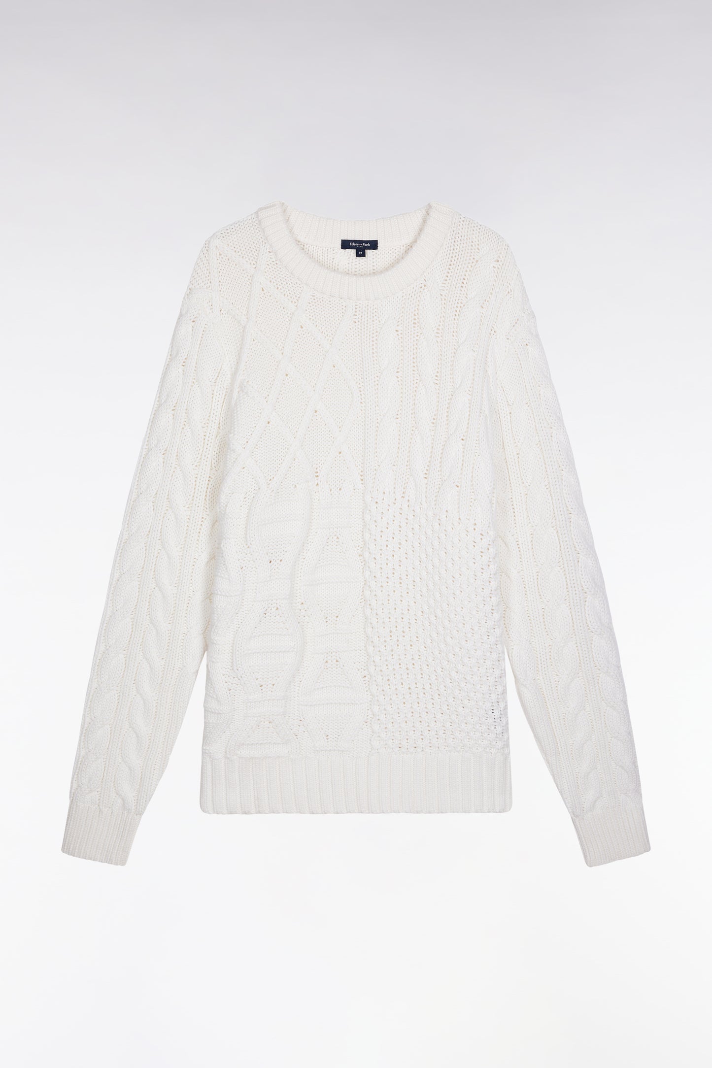 Pull col rond en laine et coton torsadé blanc