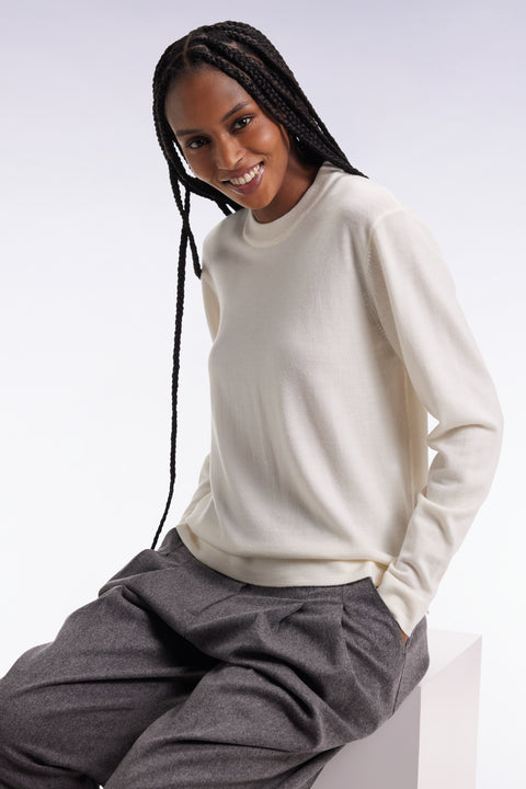 Pull à col rond en laine mérinos écru - Image 3