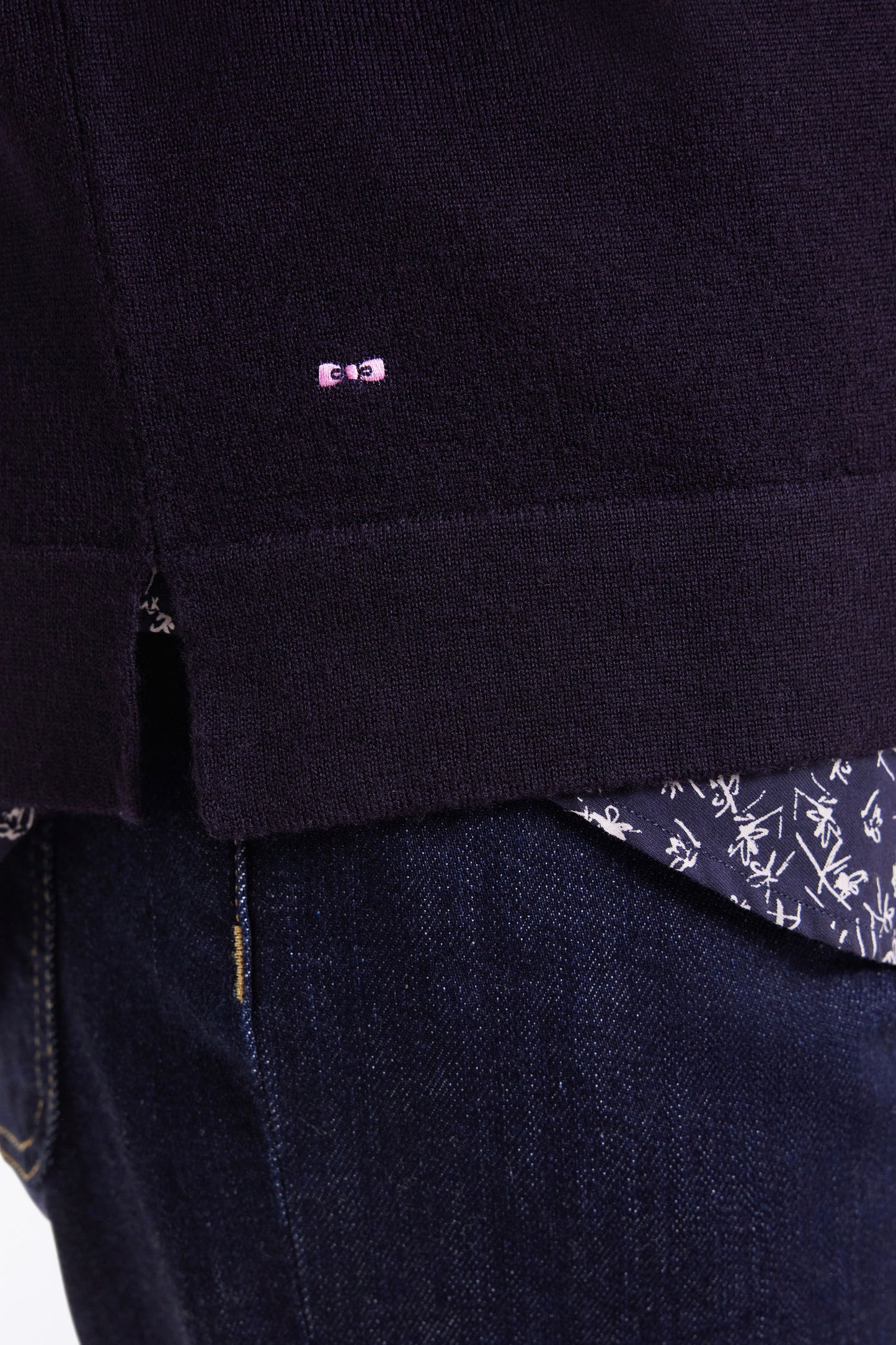 Round-neck sweater in navy merino wool