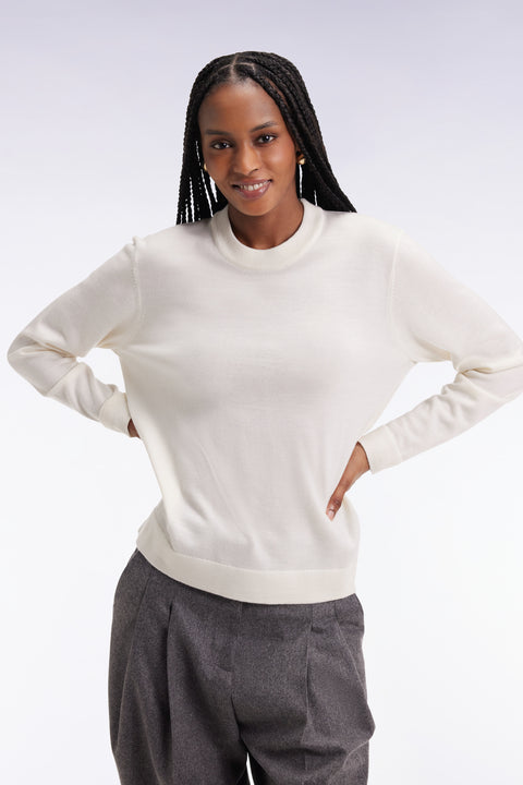 Pull à col rond en laine mérinos écru - Image 1