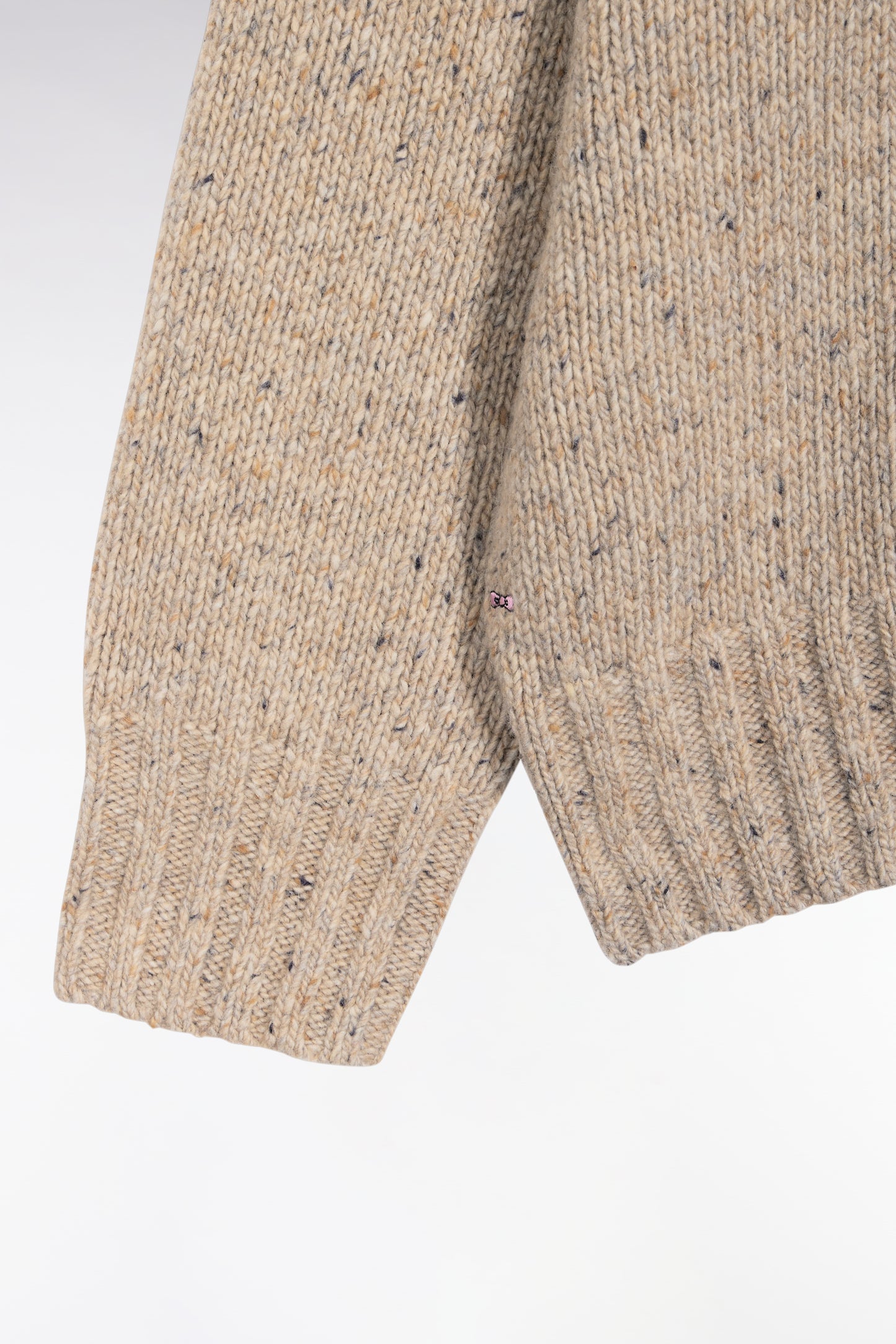 Pull col montant boutonné en laine moulinée mélangée beige coupe Oversized