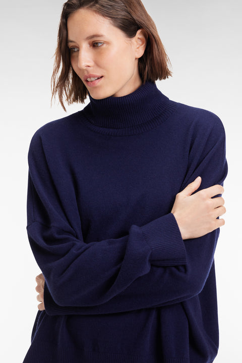 Pull à col roulé en laine et cachemire marine coupe Relaxed - Image 3