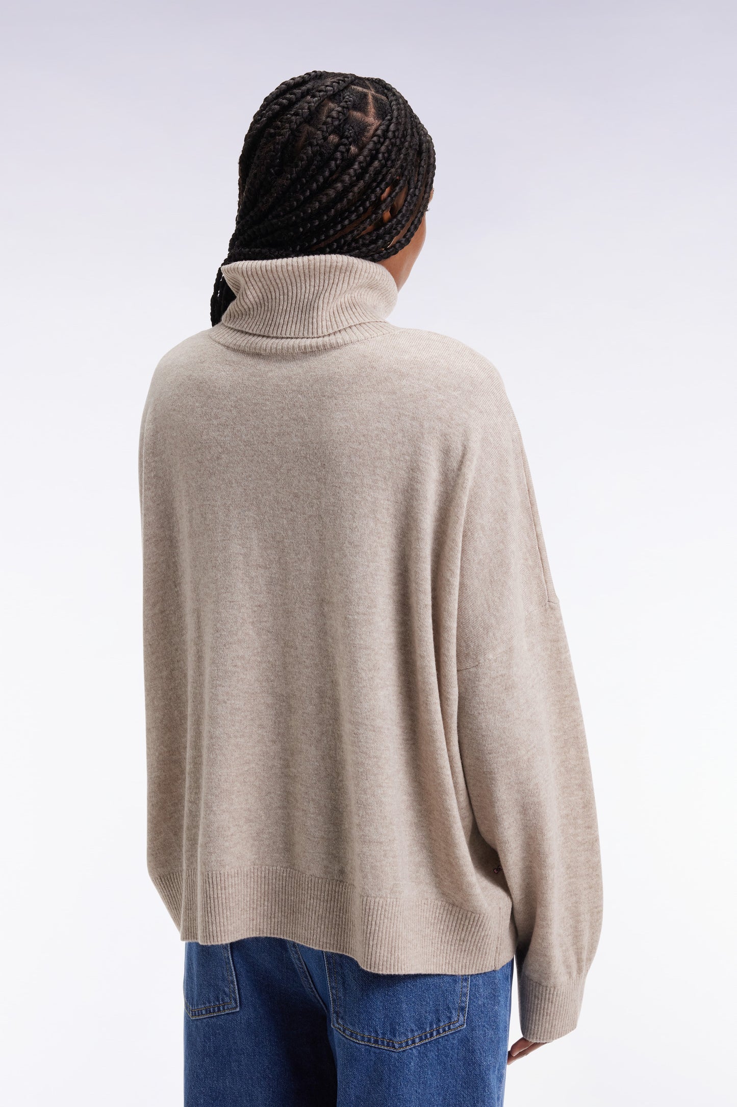 Pull à col roulé en laine et cachemire beige coupe Relaxed
