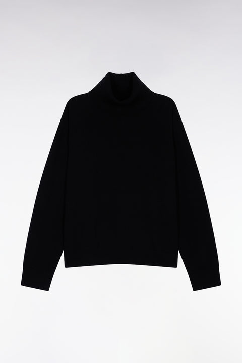 Pull à col roulé en laine et cachemire noir coupe Relaxed - Image 2