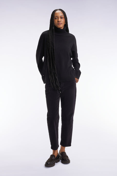 Pull à col roulé en laine et cachemire noir coupe Relaxed - Image 1