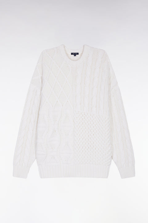 Pull à torsades en laine et coton blanc coupe Oversized - Image 2