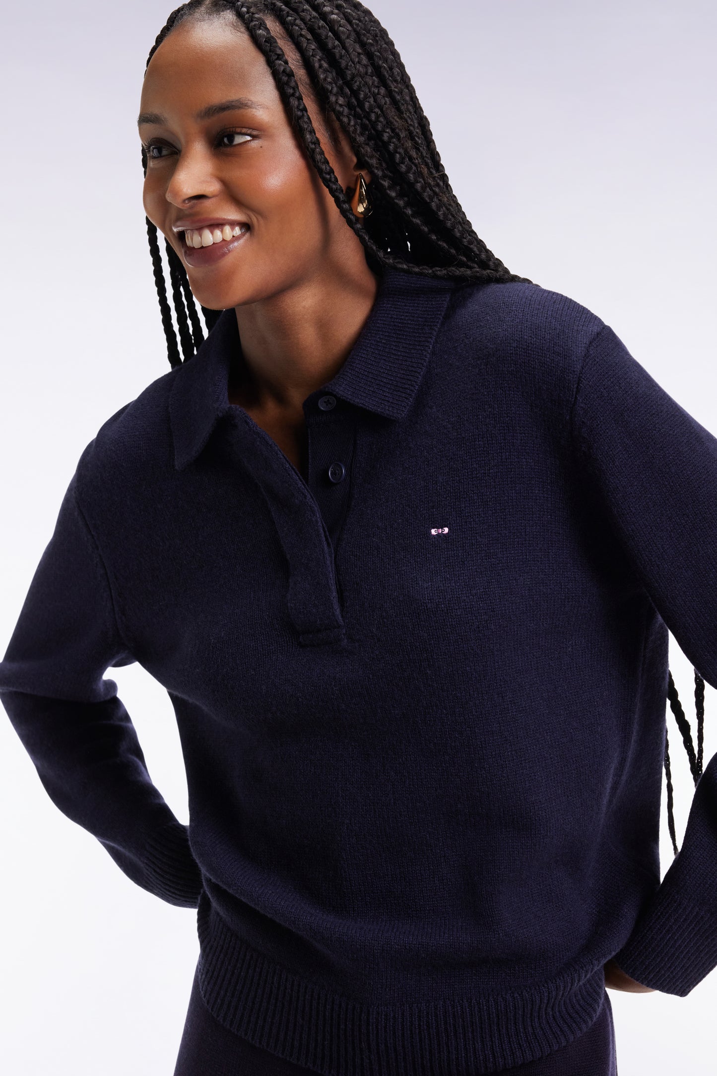 Pull à col maillot en laine et cachemire marine coupe Relaxed