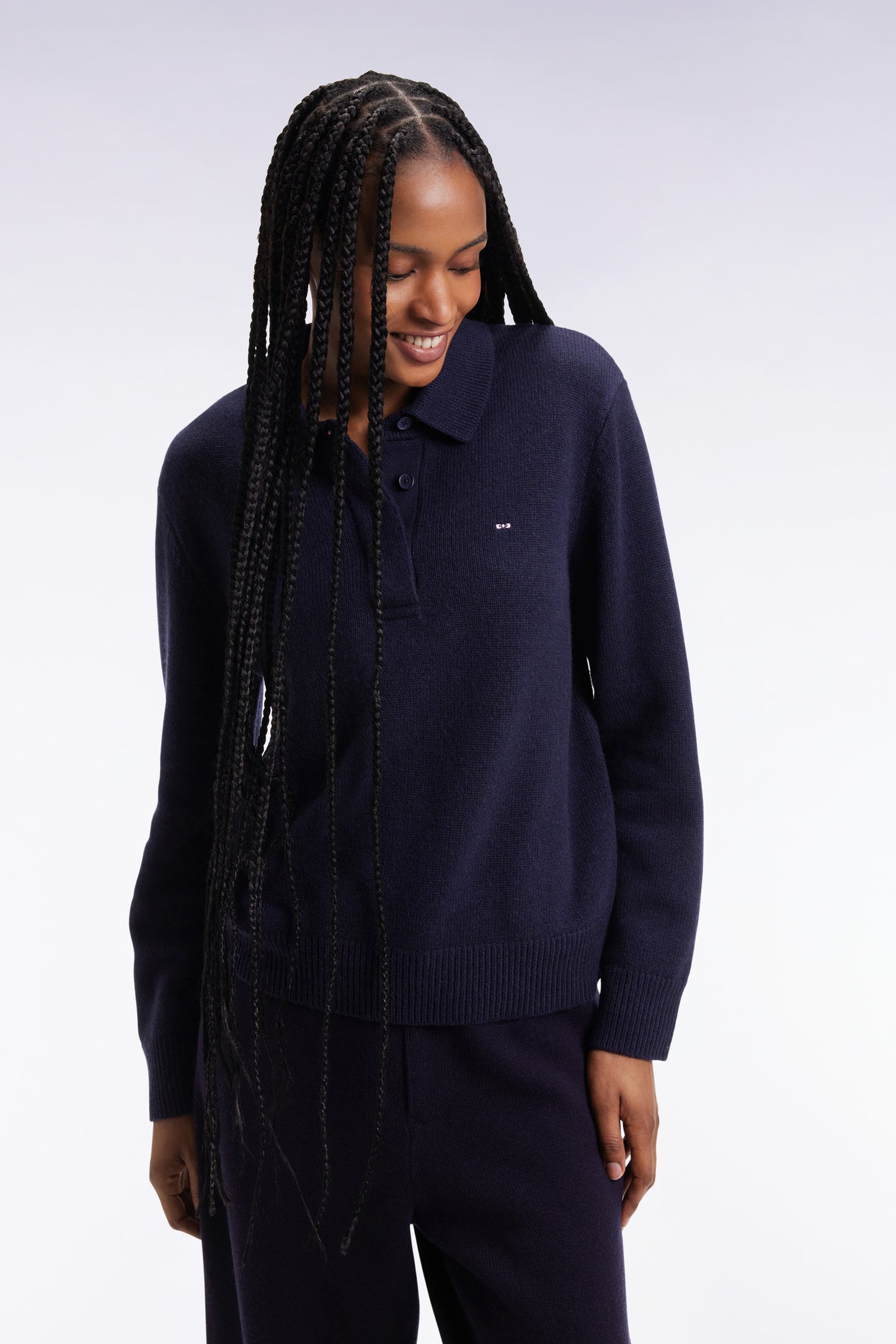 Pull à col maillot en laine et cachemire marine coupe Relaxed