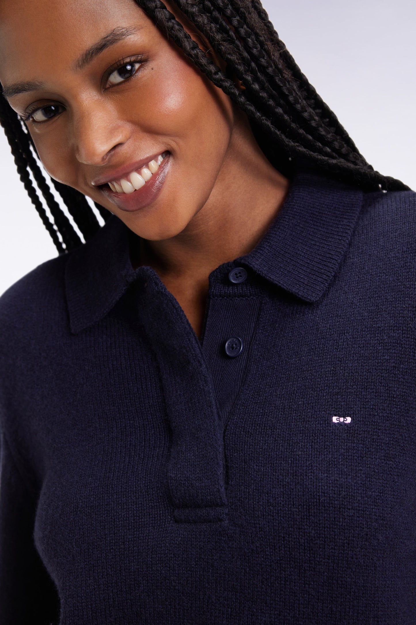 Pull à col maillot en laine et cachemire marine coupe Relaxed