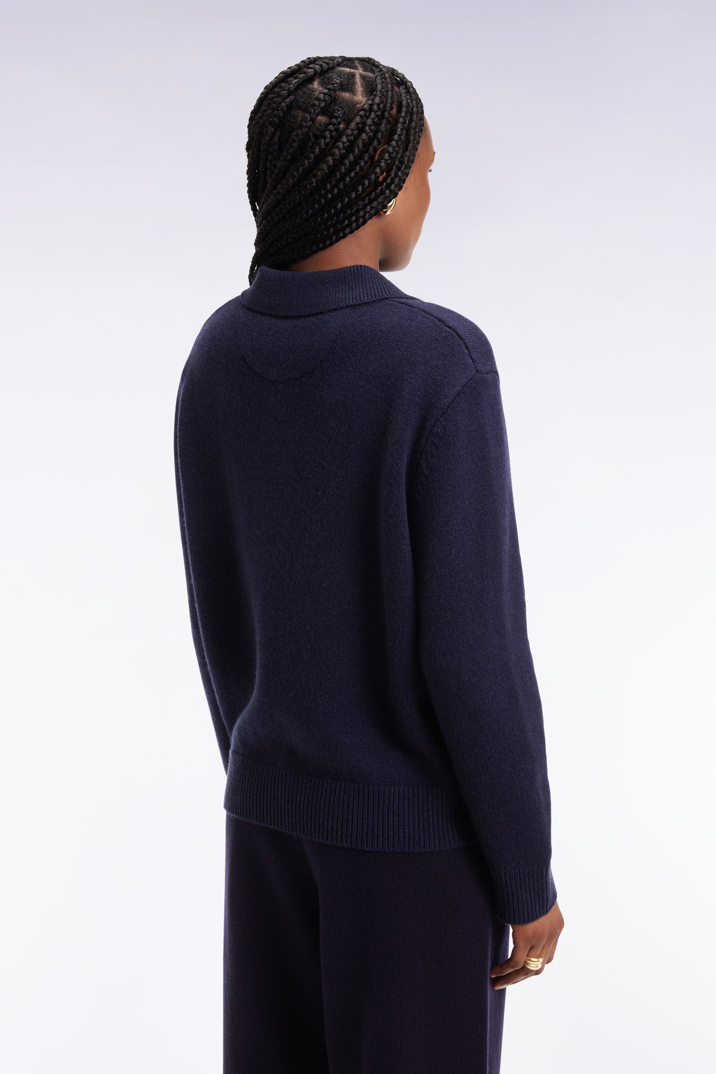 Pull à col maillot en laine et cachemire marine coupe Relaxed