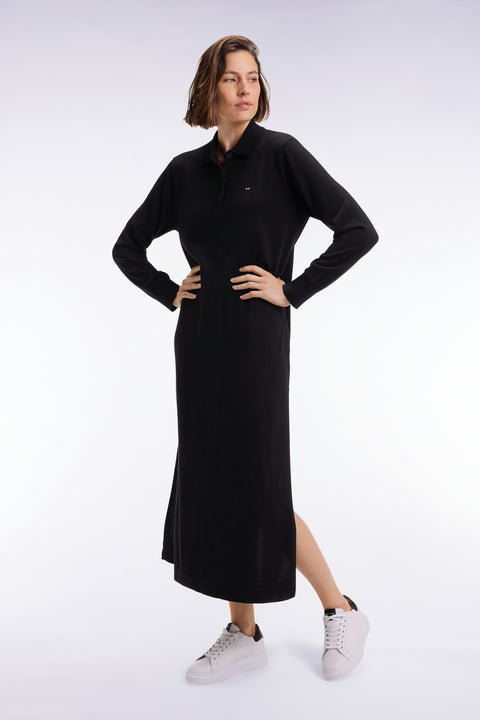 Robe en laine mérinos noire à col polo - Image 3