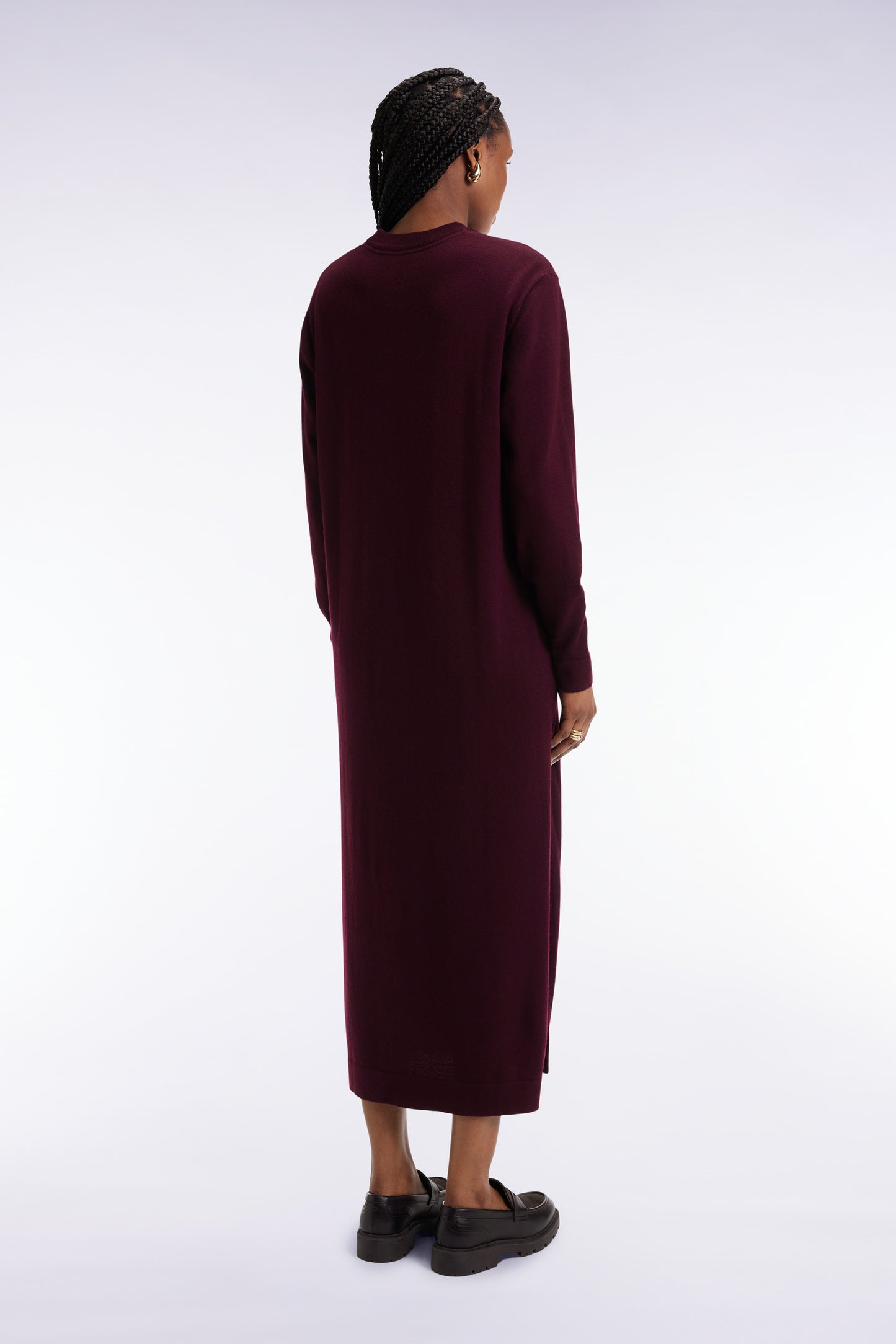 Robe en laine mérinos bordeaux à col rond