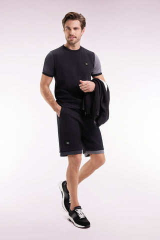 Black cotton fleece shorts, loose fit