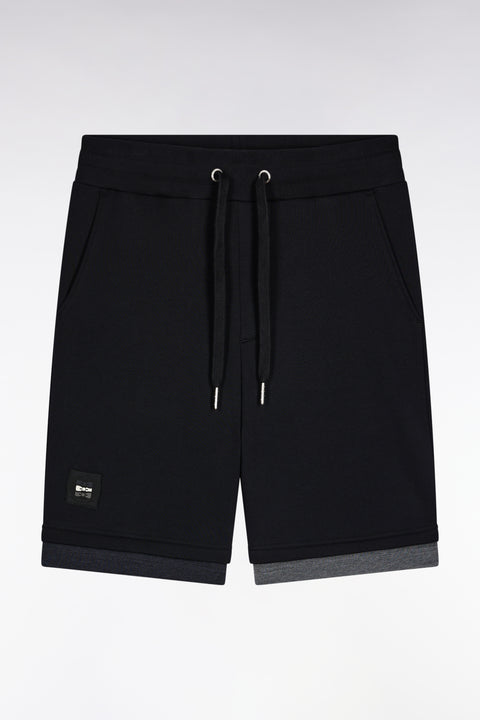 Black cotton fleece shorts, loose fit - Image 2
