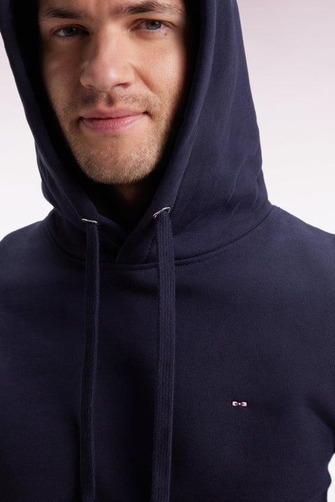 Sweatshirt à capuche en coton marine coupe droite - Image 3