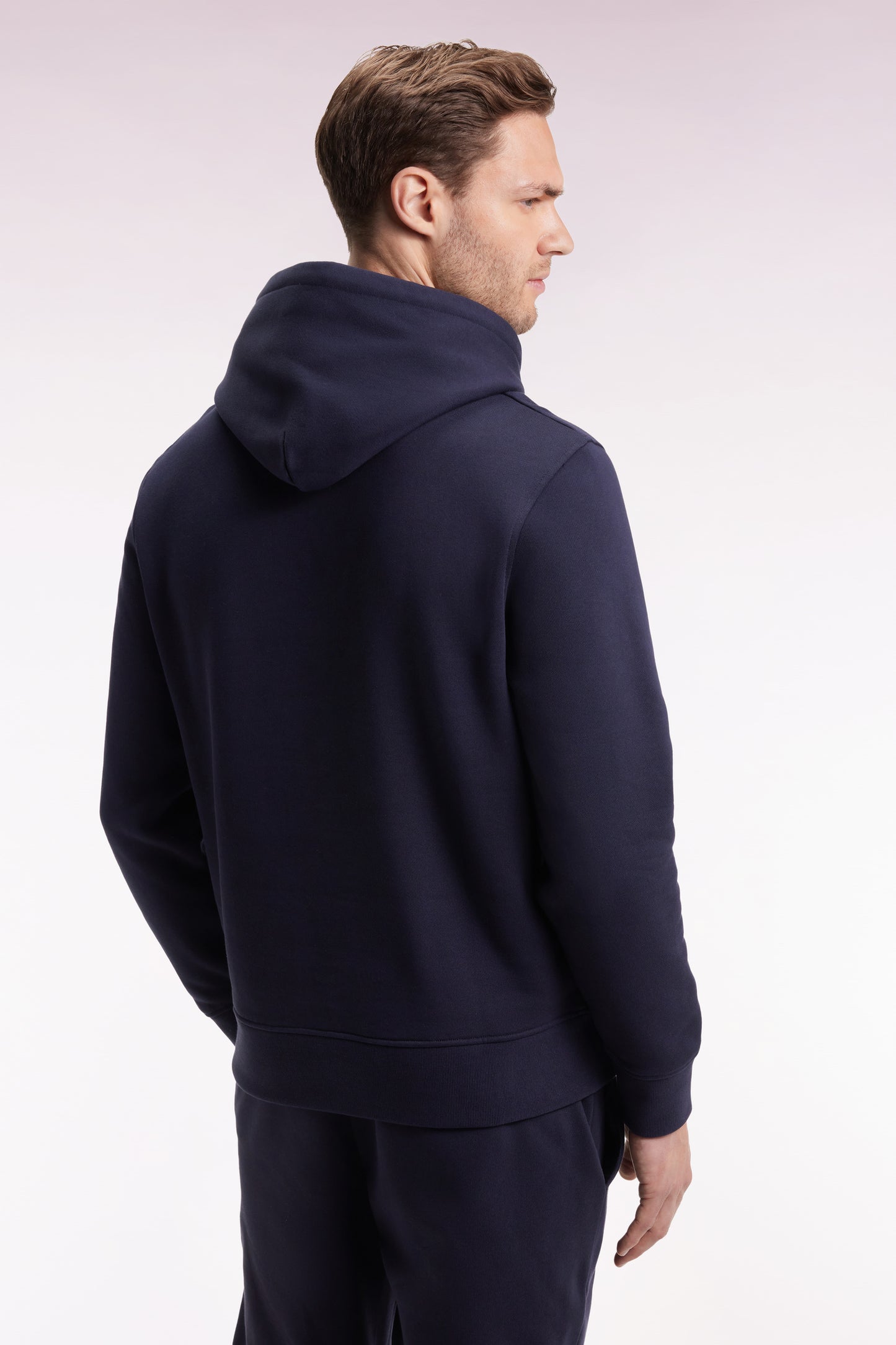 Sweatshirt à capuche en coton marine coupe droite