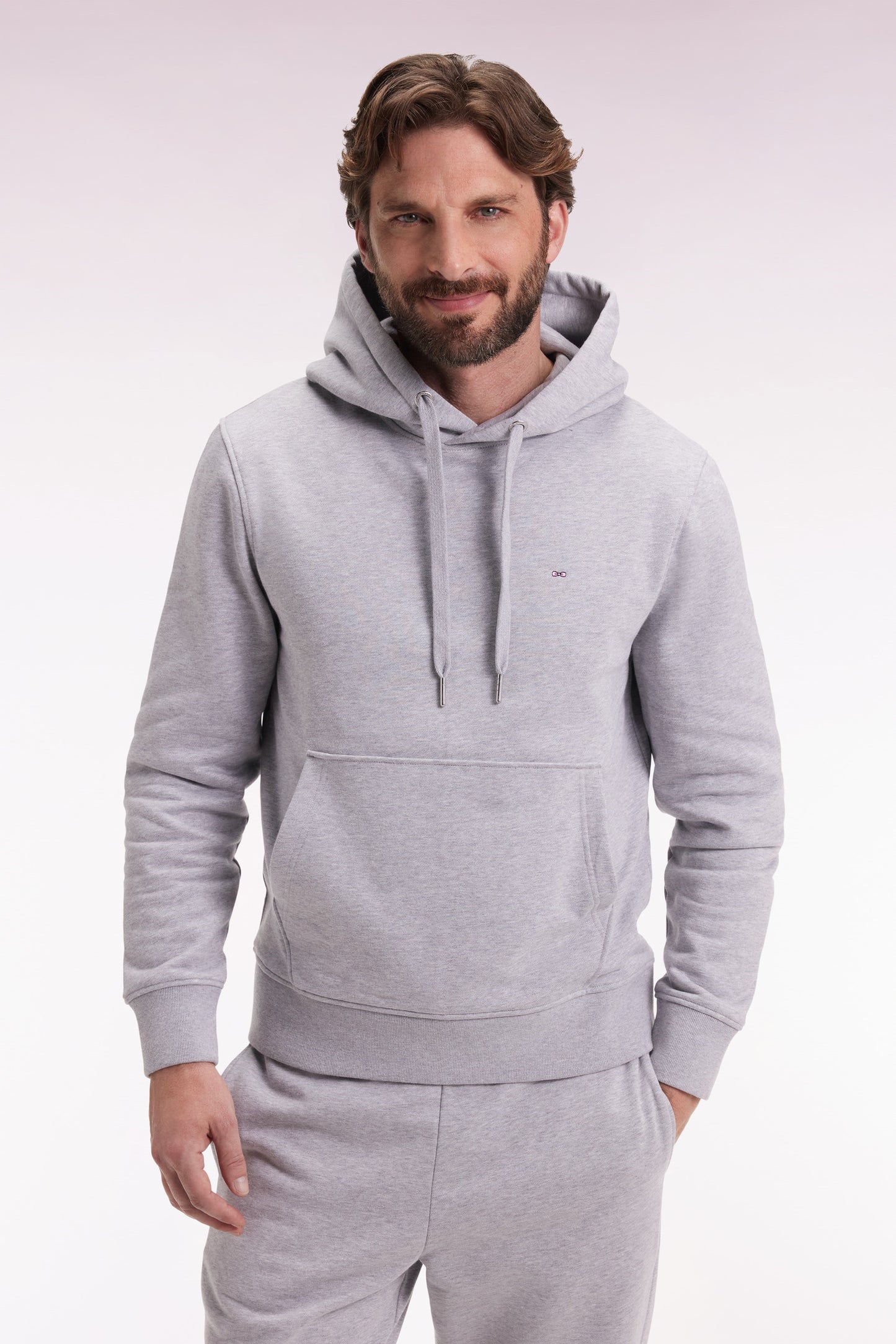 Sweatshirt à capuche en coton gris coupe droite