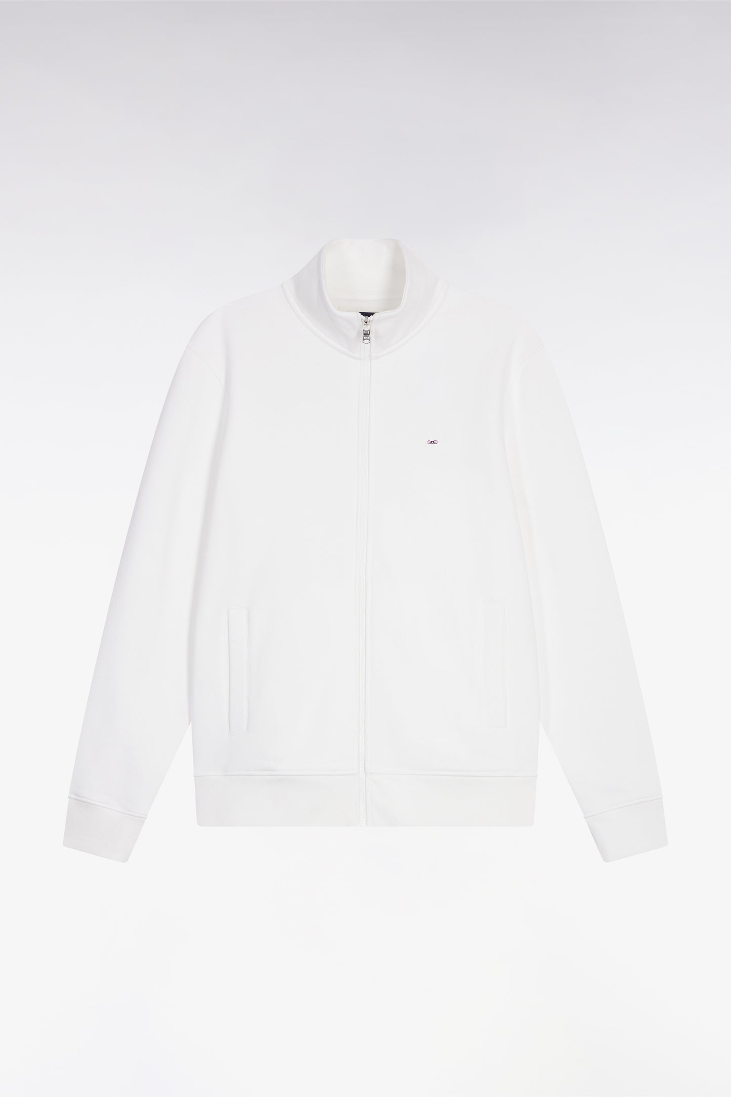 Sweatshirt zippé en coton blanc coupe droite