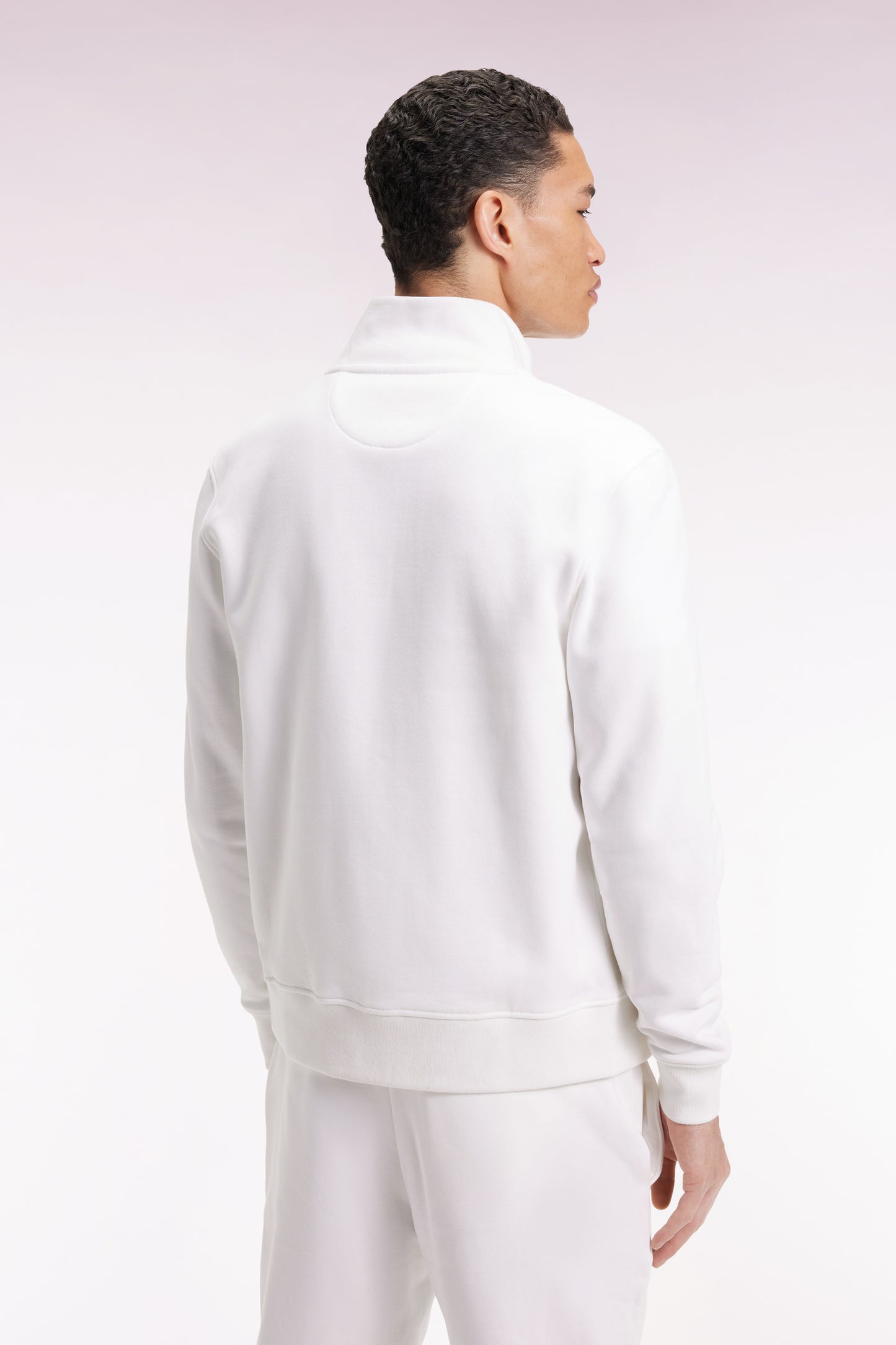 Sweatshirt zippé en coton blanc coupe droite