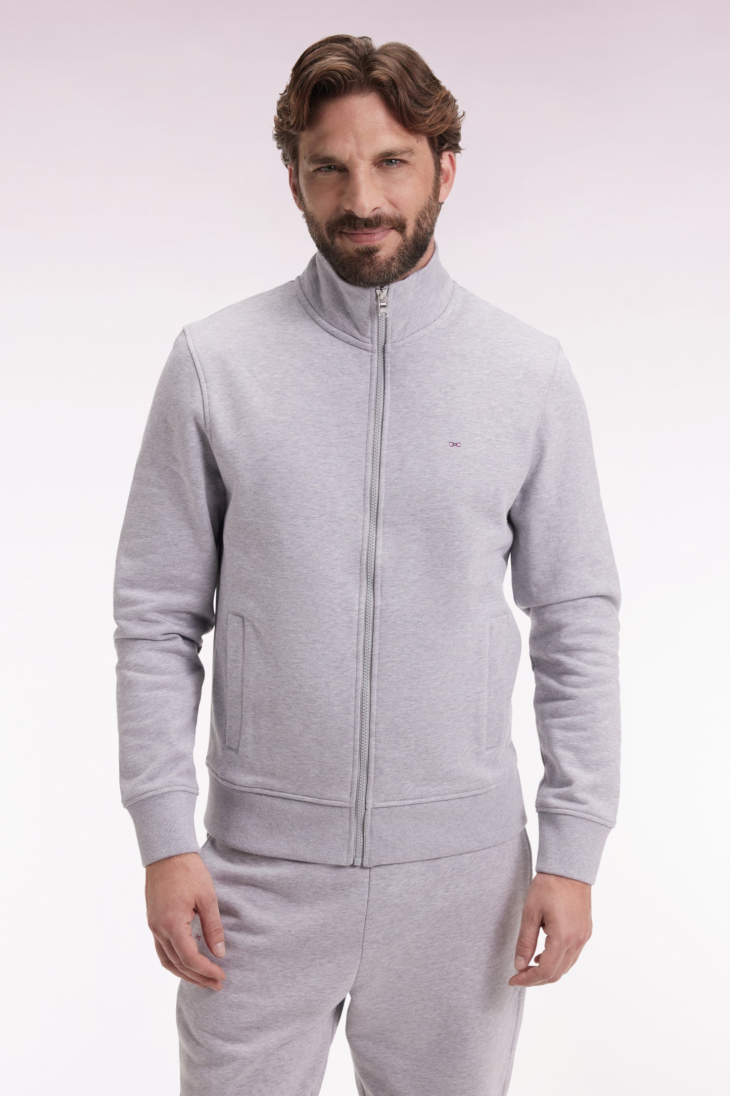 Sweatshirt zippé en coton gris coupe droite