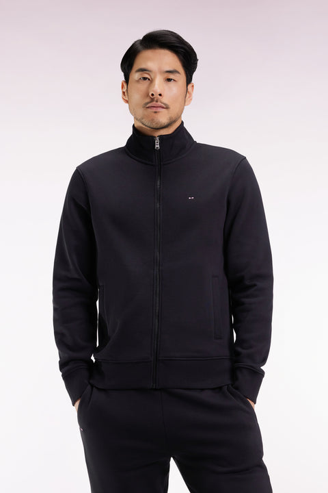 Sweatshirt zippé en coton noir coupe droite - Image 3