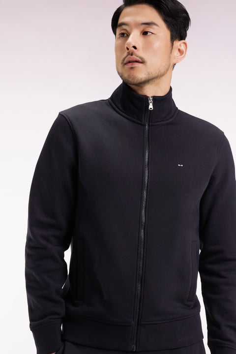 Sweatshirt zippé en coton noir coupe droite - Image 1