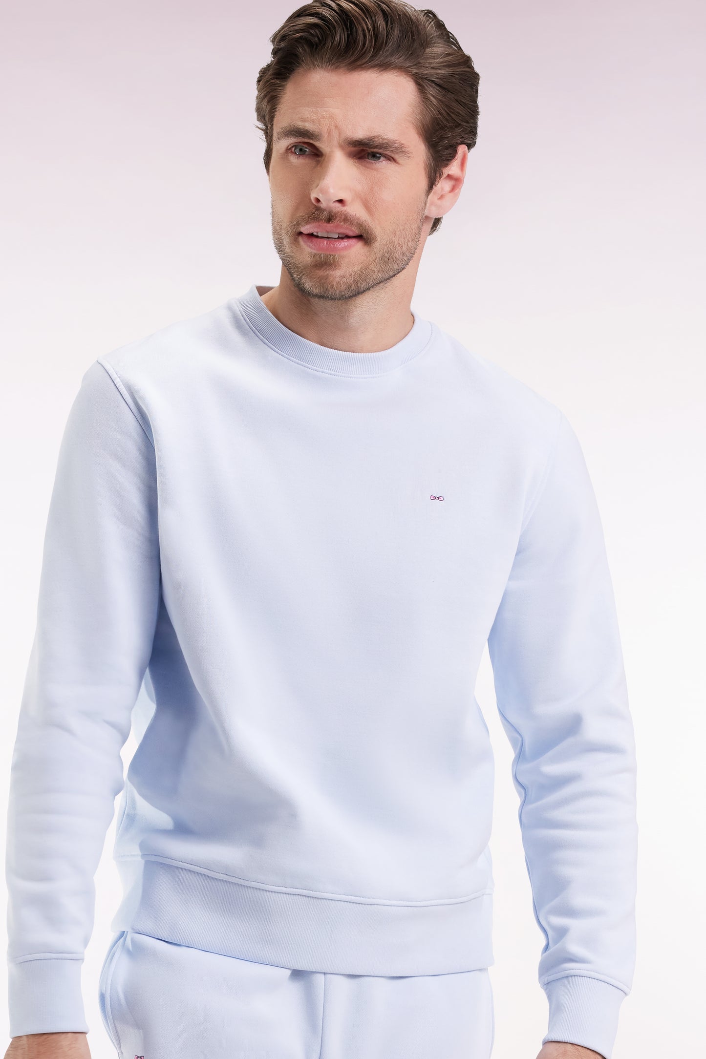 Sweatshirt à col rond en coton ciel coupe droite