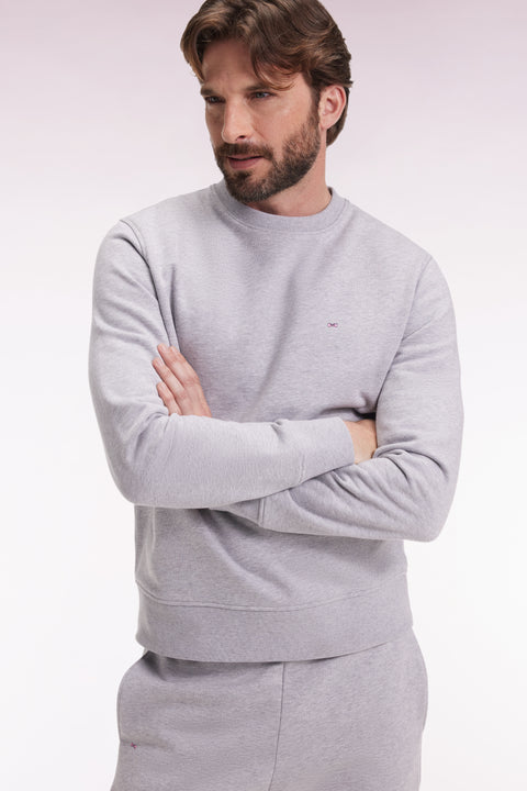 Sweatshirt à col rond en coton gris coupe droite - Image 1