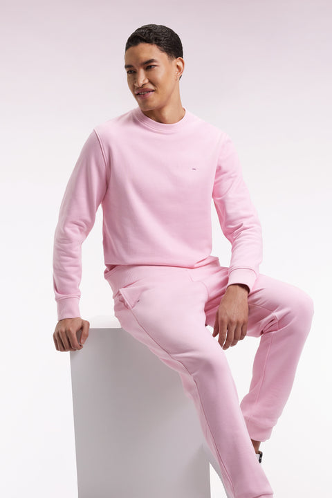 Sweatshirt à col rond en coton rose coupe droite - Image 1