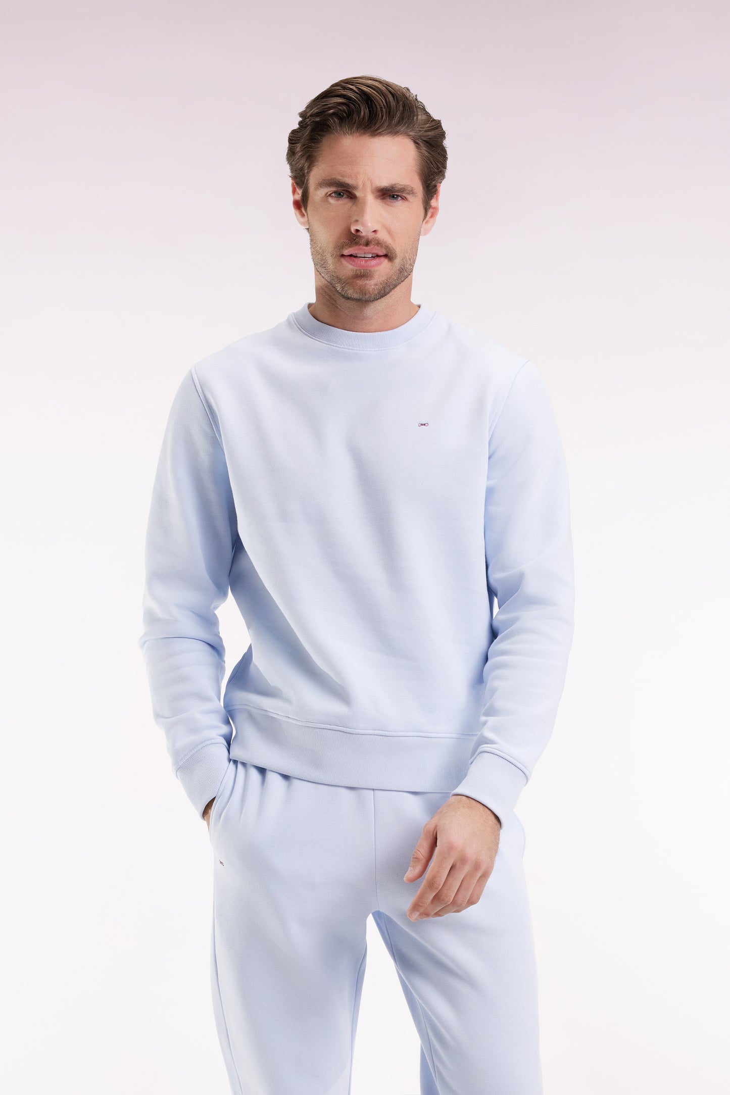 Sweatshirt à col rond en coton ciel coupe droite