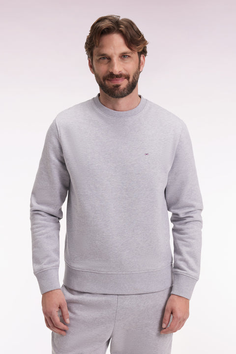 Sweatshirt à col rond en coton gris coupe droite - Image 3