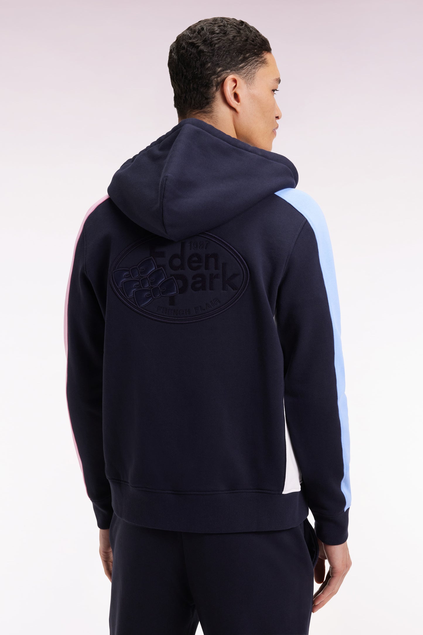Zip-up hooded sweatshirt in navy fleece
