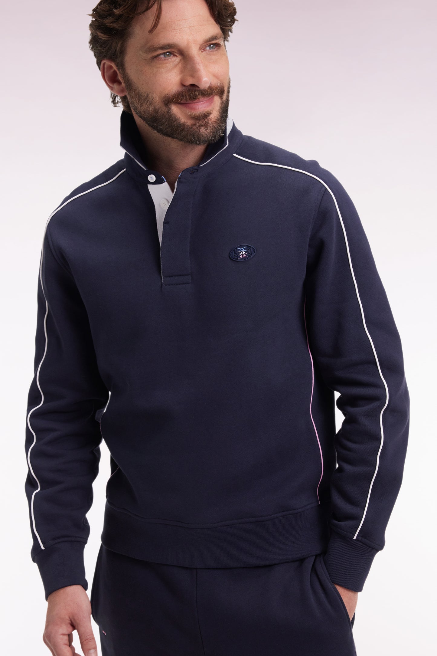 Sweatshirt à col maillot en molleton gratté marine