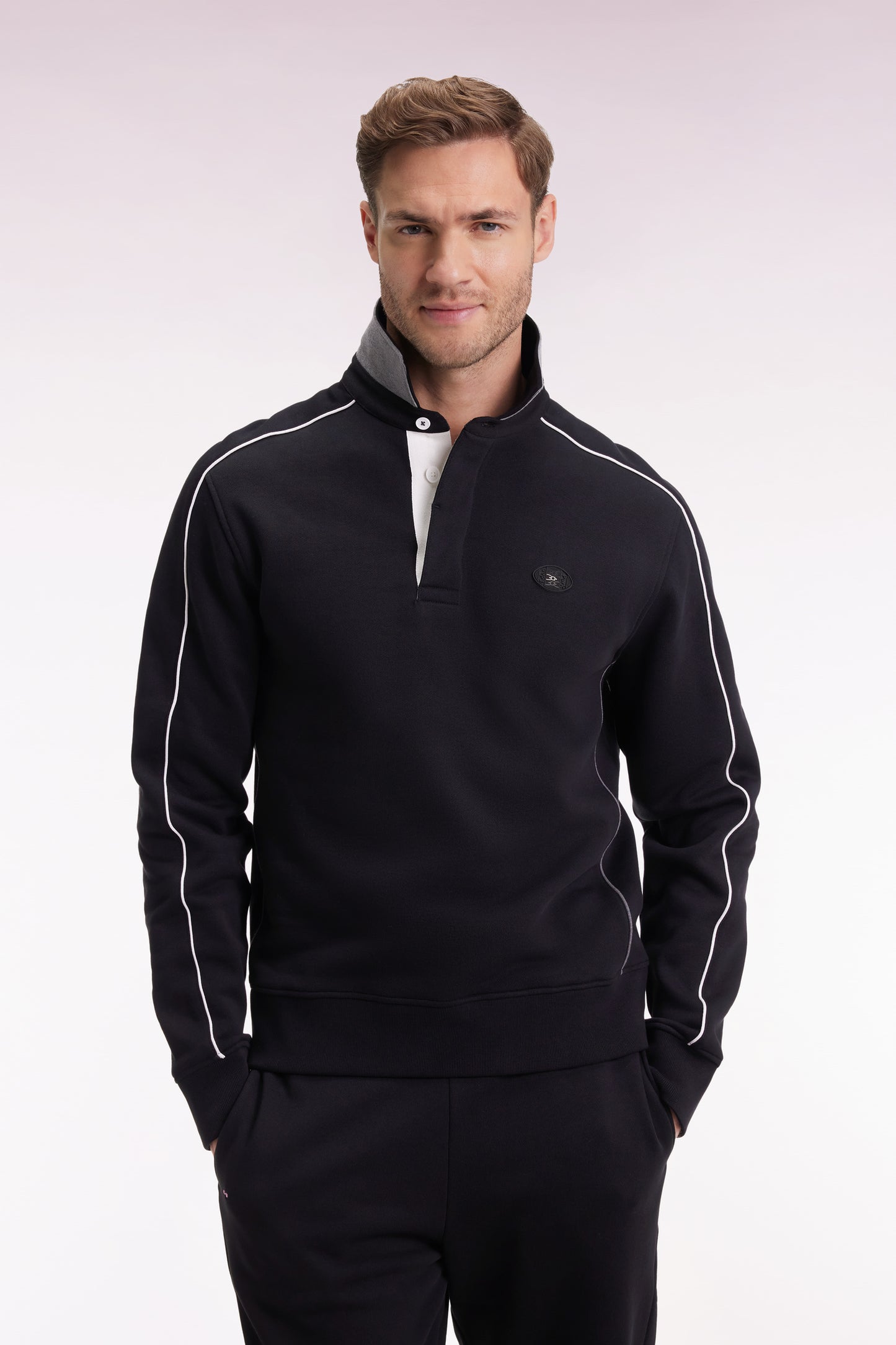 Sweatshirt à col maillot en molleton gratté noir