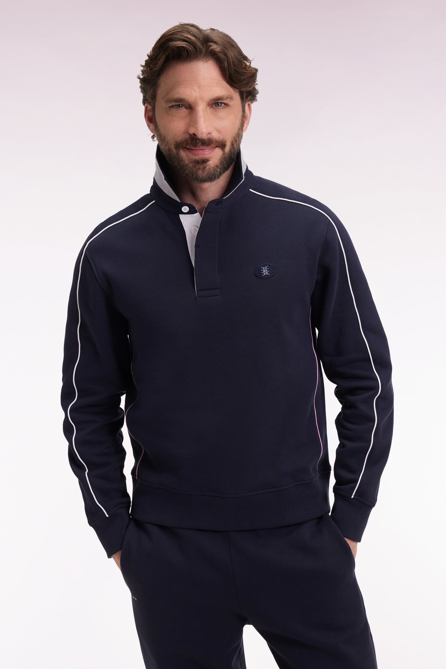 Sweatshirt à col maillot en molleton gratté marine