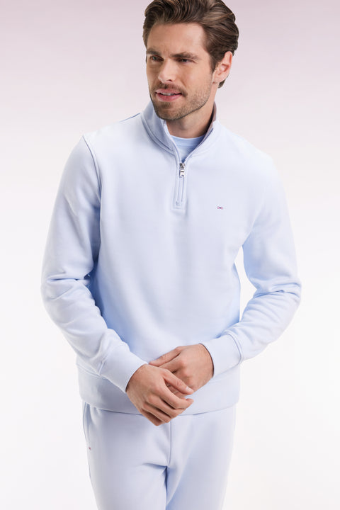 Sweatshirt à col montant zippé en molleton coton ciel - Image 1