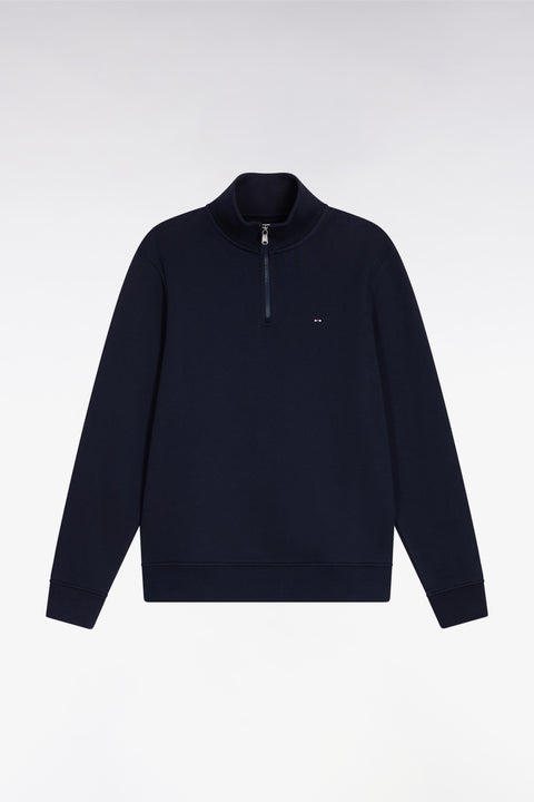 Sweatshirt à col montant zippé en molleton coton marine - Image 2